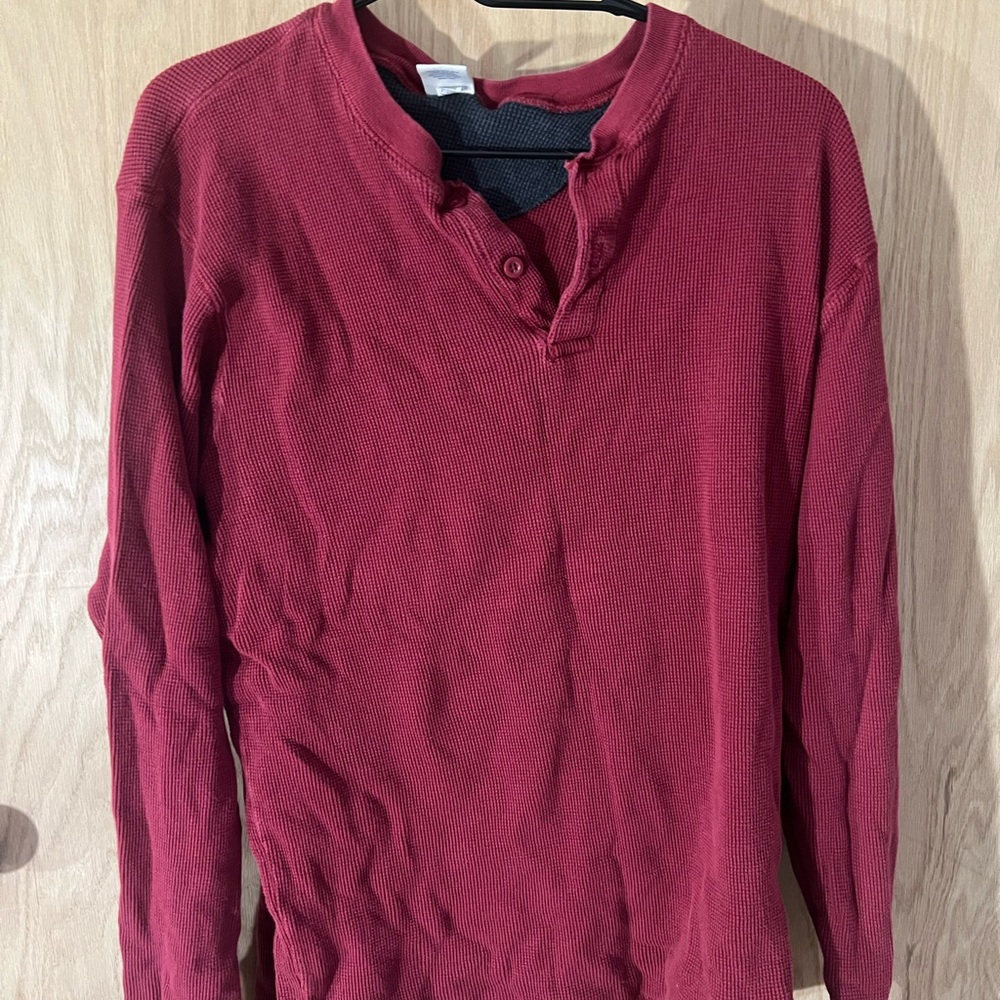 Old Navy Red Long Sleeve Henley Shirt